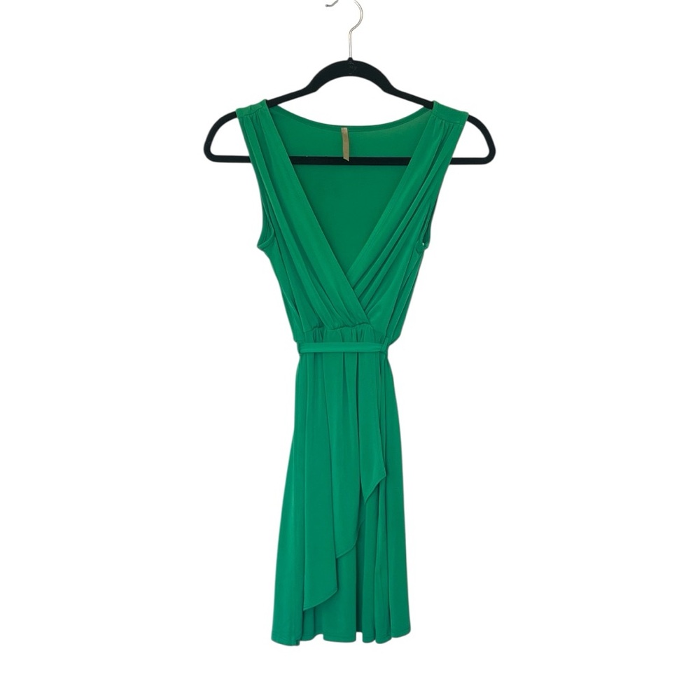 Green Sleeveless V-Neck Faux Wrap Sundress